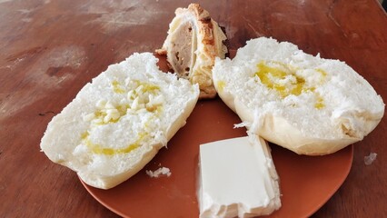Bread and cheese on the table 