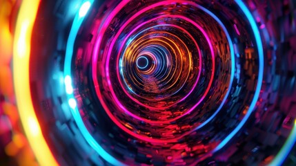 Obraz premium A mesmerizing, colorful tunnel of neon lights emitting futuristic vibes and a sense of endless depth.