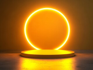 Yellow neon podium for product display and advertising show, ideal for backdrop at events