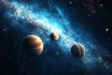 Space cosmic illustration with planets scene created with Generative AI