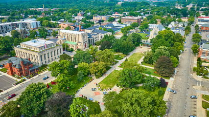 Aerial View of Historic Municipal Building Church and Park Kalamazoo