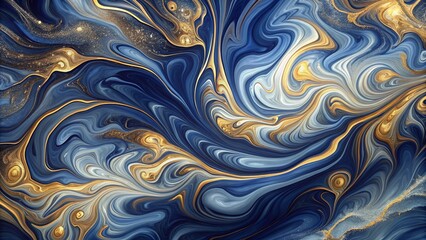 Fototapeta premium Abstract fluid marble background, swirling patterns in shades of blue and gold, elegant and artistic