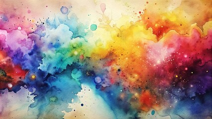 Abstract watercolor background, vivid splashes of colors blending organically, artistic and lively
