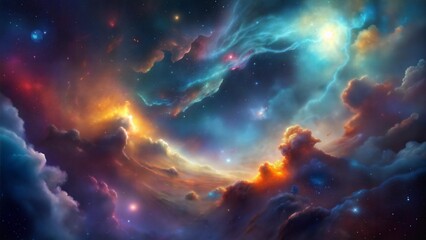 Space nebula background, colorful cosmic clouds and stars, deep and otherworldly