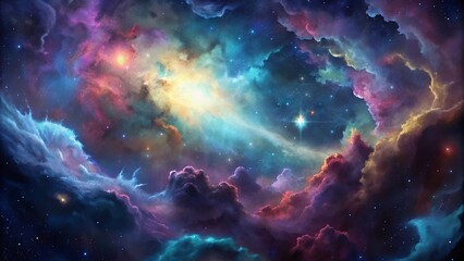 Fototapeta premium Space nebula background, colorful cosmic clouds and stars, deep and otherworldly