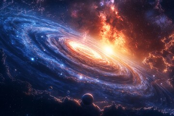 Obraz premium Space cosmic illustration with planets scene created with Generative AI