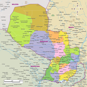 Detailed political map of Paraguay
