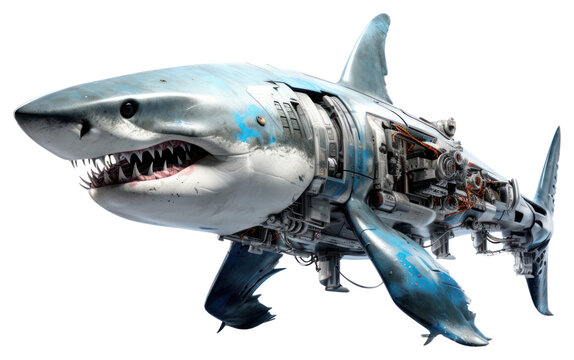 PNG Cyborg shark vehicle animal white background.