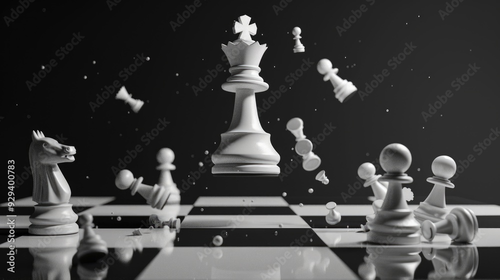 Aufkleber a classic game of chess played on a board with pieces in a simple, monochromatic setting