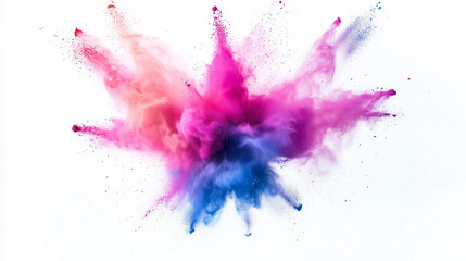 Explosion of colorful powder paints creating a vibrant, dynamic abstract art pattern against a white background.