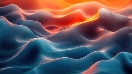 Obraz premium abstract digital landscape of flowing shapes teal and orange gradients blending seamlessly futuristic otherworldly terrain with luminous accents