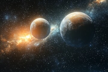 Obraz premium Space cosmic illustration with planets scene created with Generative AI