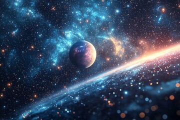 Obraz premium Space cosmic illustration with planets scene created with Generative AI