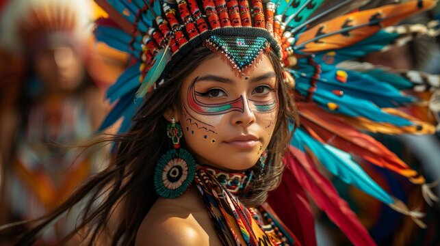 an indigenous dancer as she resides in a crowded