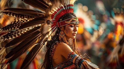 an indigenous dancer as she resides in a crowded