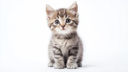 Cute Gray Kitten Sitting, Isolated On White Background, Ideal For Pet Products And Advertisements . Generative ai