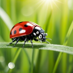 Fototapeta premium ladybug on green leaf