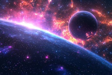 Obraz premium Space cosmic illustration with planets scene created with Generative AI