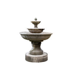 Stone water fountain in the square garden. Isolated on a transparent background.