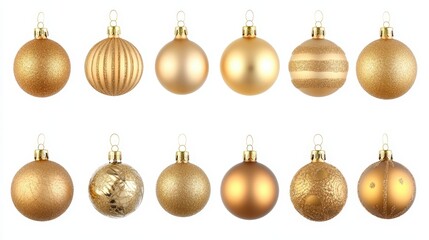 Golden Christmas Ornaments, Isolated On White Background, Ideal For Holiday And Festive-Themed Projects. . Generative ai