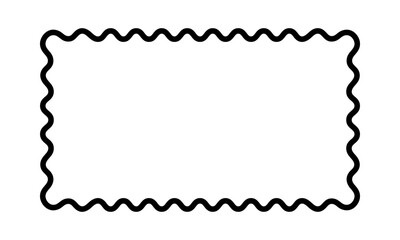 Blank rectangular frame with scalloped edges. Rectangle shape with frilly borders. Mirror, picture or photo vignette, empty text box or label isolated on white background. Vector graphic illustration.