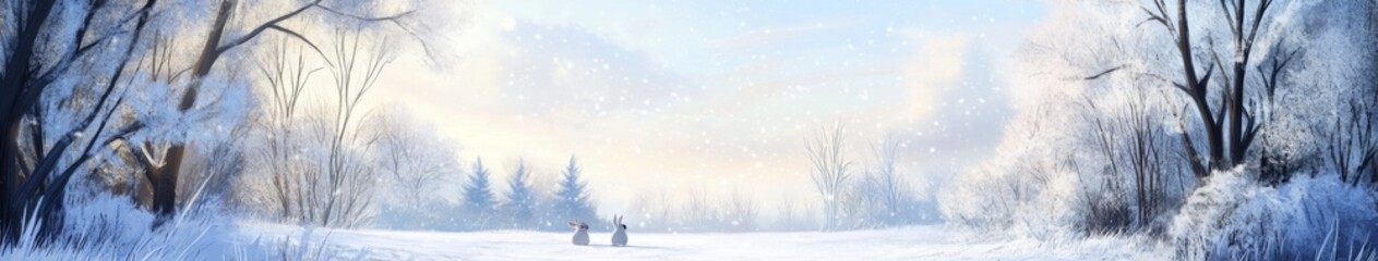 Enchanted anime-style Winter Scene with a Playful Rabbit in the Snow: A Heartwarming Christmas and New Year 2025 Holiday Marketing Poster.,Anime-Style,illustration,Picture BooksFor Poster,Novel,UI,WEB