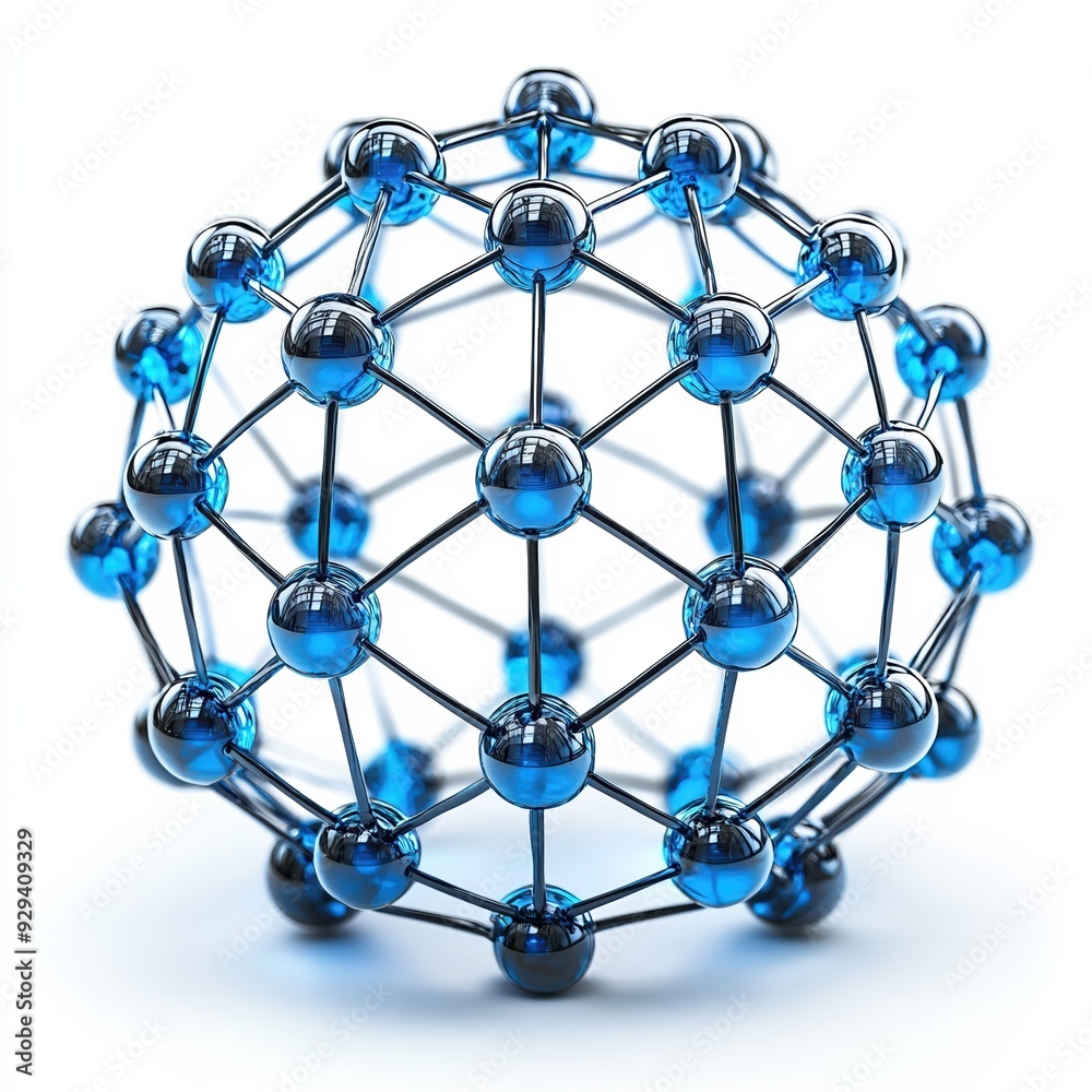 Wall mural abstract 3d rendering of a molecular structure with blue nodes and connecting lines, isolated on whi