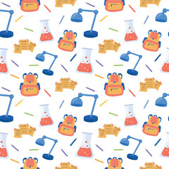 Children’s school elements, back to school pattern, back to school doodle pattern. Vector illustration in flat style.