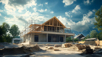 A construction photographer documents the building of a new home, his camera capturing the details of the construction process and the progress made so far. Genrative ai illustration