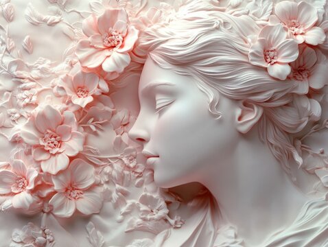 Fototapeta Generative ai wallpaper  3d relief woman with floral background photography shot