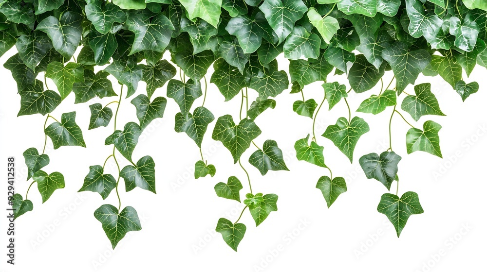 Poster Green leaves Javanese treebine or Grape ivy Cissus spp jungle vine hanging ivy plant bush isolated on white background with clipping path : Generative AI