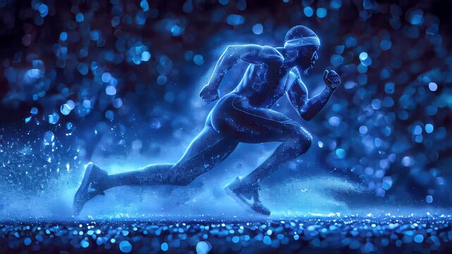 Sportsman runner running fast in an abstract energy light