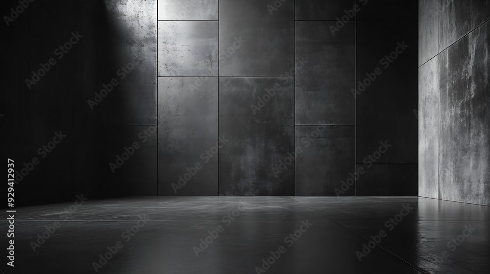 Aufkleber dark concrete wall and floor background three dimensional room for mock up or product display : Generative AI