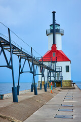 St. Joseph North Pier Lighthouse on Lake Michigan Eye-Level Perspective