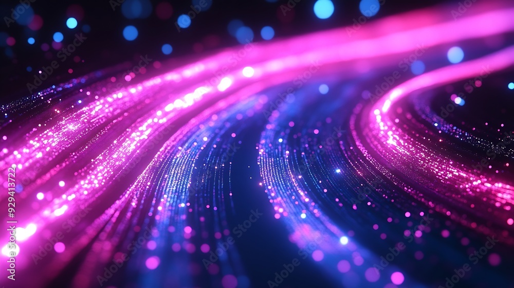 Poster 3d rendering glowing lines neon lights abstract psychedelic background ultraviolet vibrant colors High quality photo : Generative AI