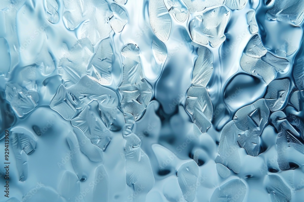 Poster close-up view of delicate ice crystals forming on a window