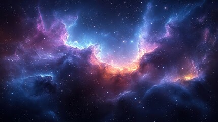 Fototapeta premium deep space nebula with swirling blue and purple cosmic clouds dotted with brilliant stars creating ethereal and mysterious galactic landscape