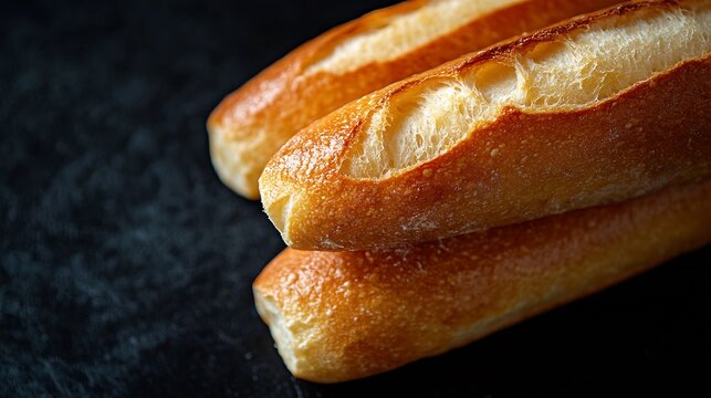 Closeup of portion of french bread typical of Brazil on black background : Generative AI