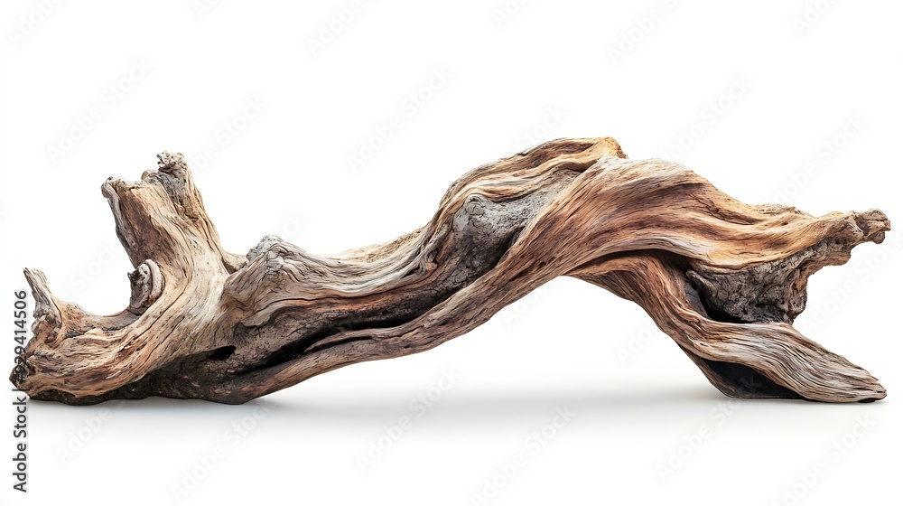 Poster Driftwood tree root for decorating isolated on white background with clipping path : Generative AI