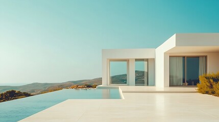 Fototapeta premium Exterior view The Edge summer house on Paros island Greece : Generative AI