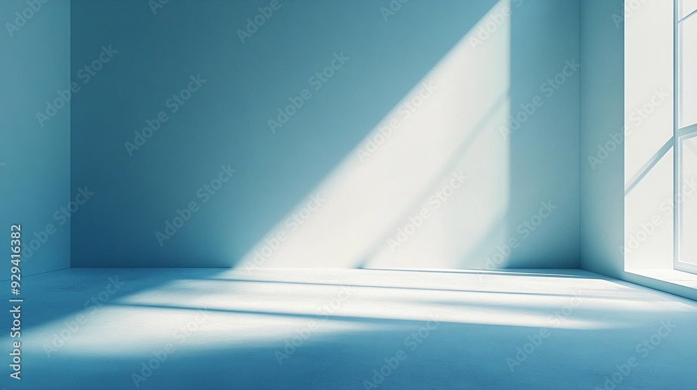 Fototapete Light soft minimal background mockup for product presentation Corner of room with shadows from different angles delicate light blue color : Generative AI