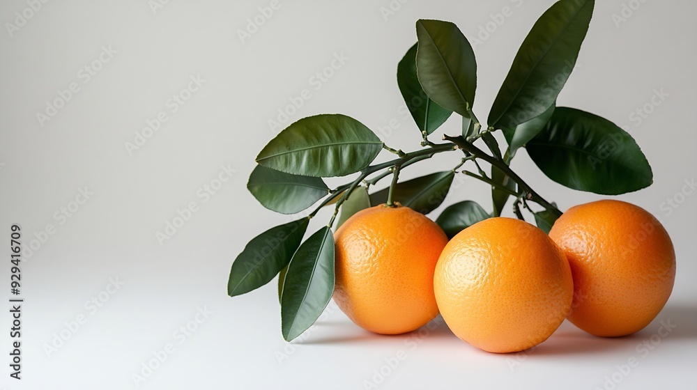 Poster fresh orange fruits with branch and leaves isolate on white background clipping path : generative ai