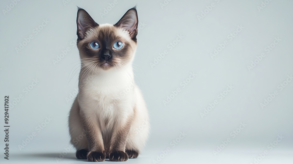 Poster beautiful siamese cat posing in studio on white background : generative ai
