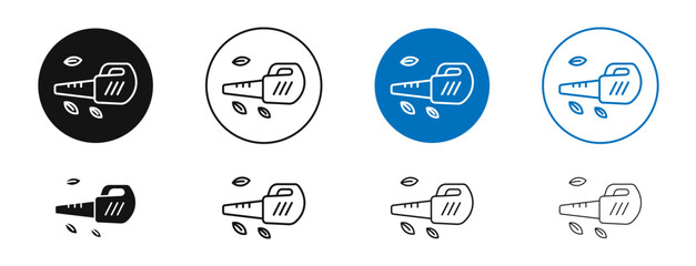 Leaf blower vector icon in black and blue colors