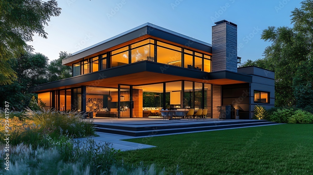 Poster A modern house embodies the essence of contemporary architecture and lifestyle designed with a focus on simplicity efficiency and elegance It features clean lines open floor plans and  : Generative AI