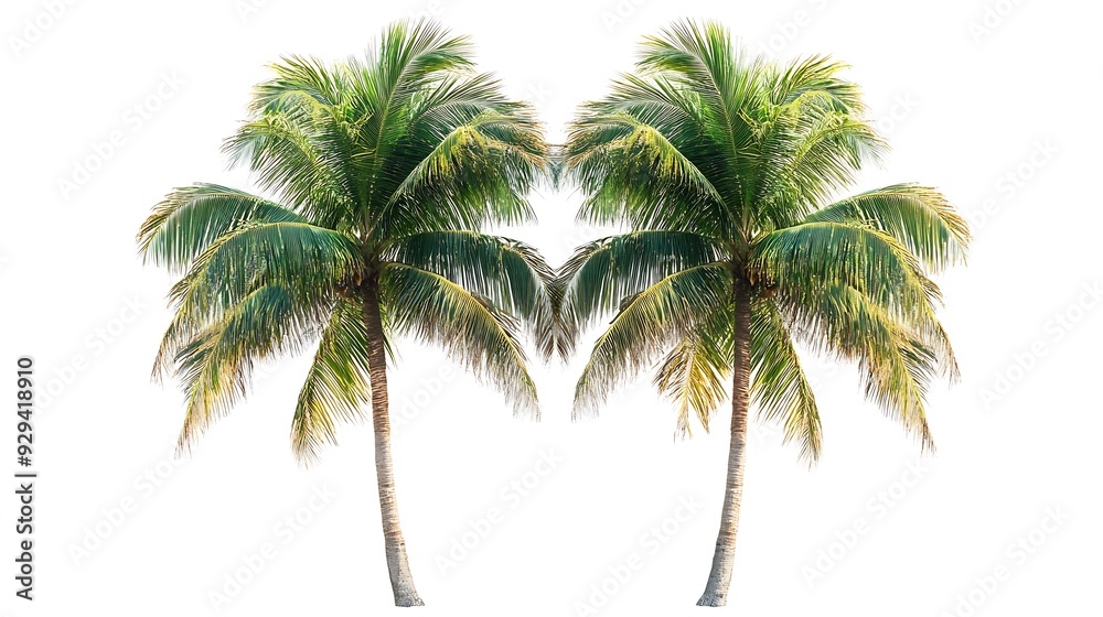 Poster vibrant foliage two big tree coconut isolated on white background evergreen palm tree for design tro