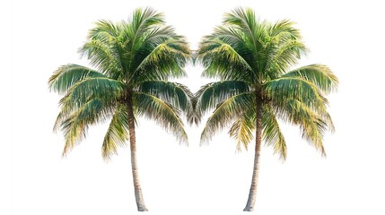 Vibrant foliage two big tree Coconut isolated on white background Evergreen palm tree for design Tropical colorful exotic lush plant Green leaf garden decor Forest wood summer beach se : Generative AI
