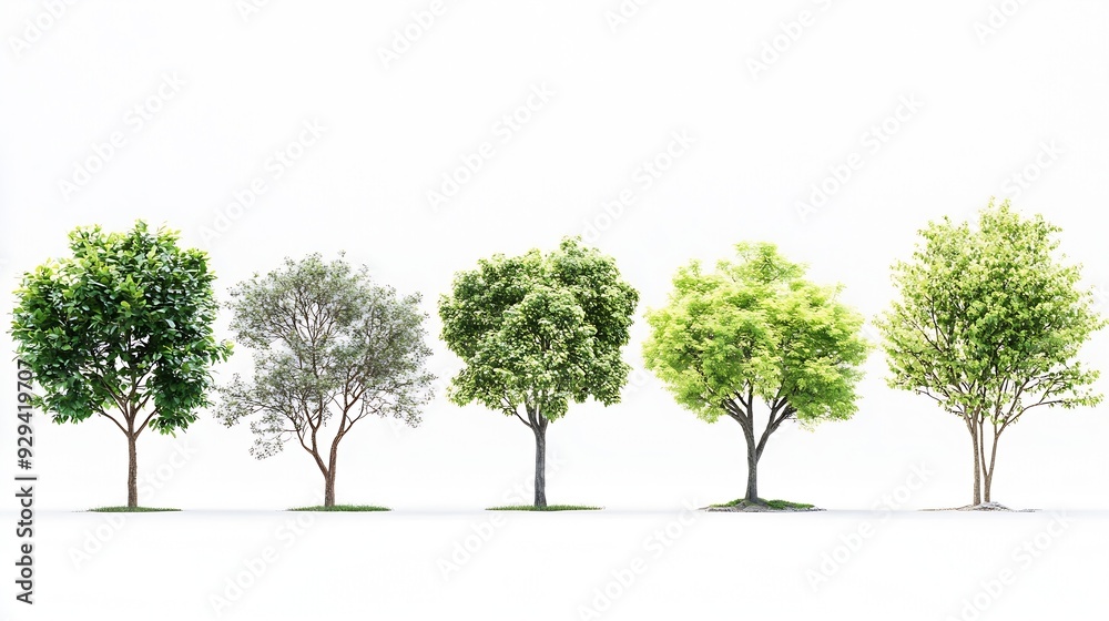Poster Isolated trees on white background  The collection of trees : Generative AI
