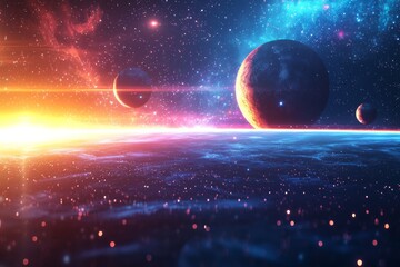 Obraz premium Space cosmic illustration with planets scene created with Generative AI