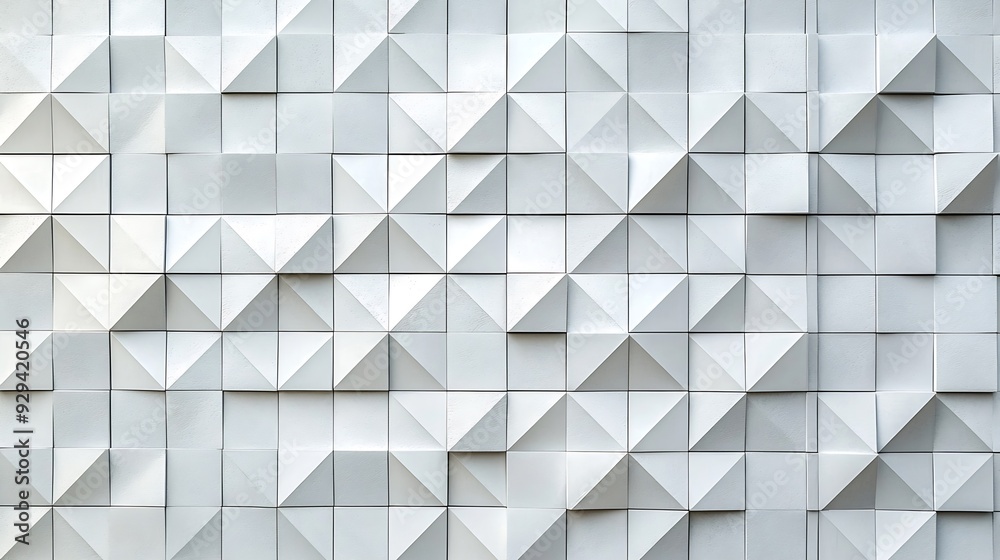 Poster background texture of square 3d white tiles on facade street stone cement wall with geometric rhombu